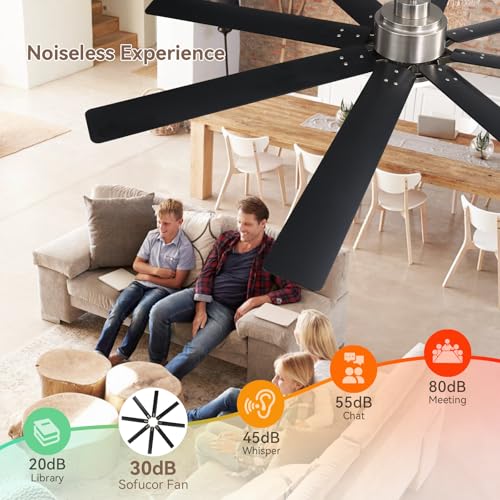 Image of Sofucor Smart Ceiling Fans with Lights, 52'' Ceiling Fan with Light and Remote, Work with Alexa /Google, Black Indoor /Outdoor Ceiling Fan, Quiet DC Motor, 3CCT, 8 Blades Ceiling Fans for Bedroom Patio