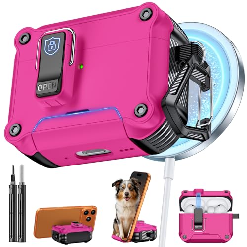 Image of Inesore for AirPods Pro 3 Case with Secure Lock (Rose red) | Phone Stand Design,Compatible with MagSafe,Automatic Snap Switch Secure Cover with Cleaner Kit & Keychain