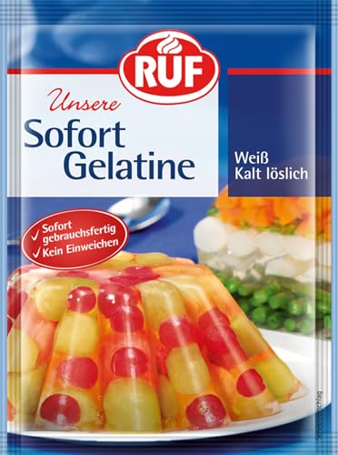 RUF Sofort-Gelatine Gelatinepulver kalt löslich Speise-Gelatine ohne Einweichen und Erhitzen Pulver-Gelatine für Desserts zum Backen & Kochen