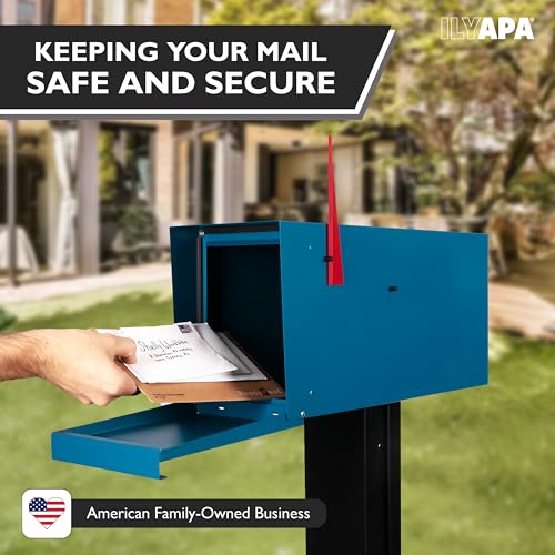 Image of Ilyapa Large Modern Mailbox for Outside - Blue - Post Mount