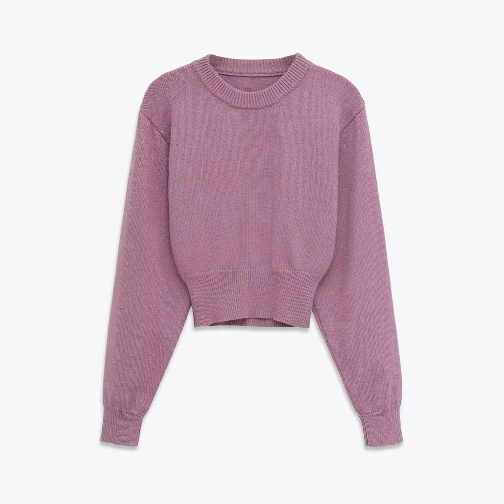 Women's Casual Fashion Short Round Neck Long Sleeve Knitted Sweater