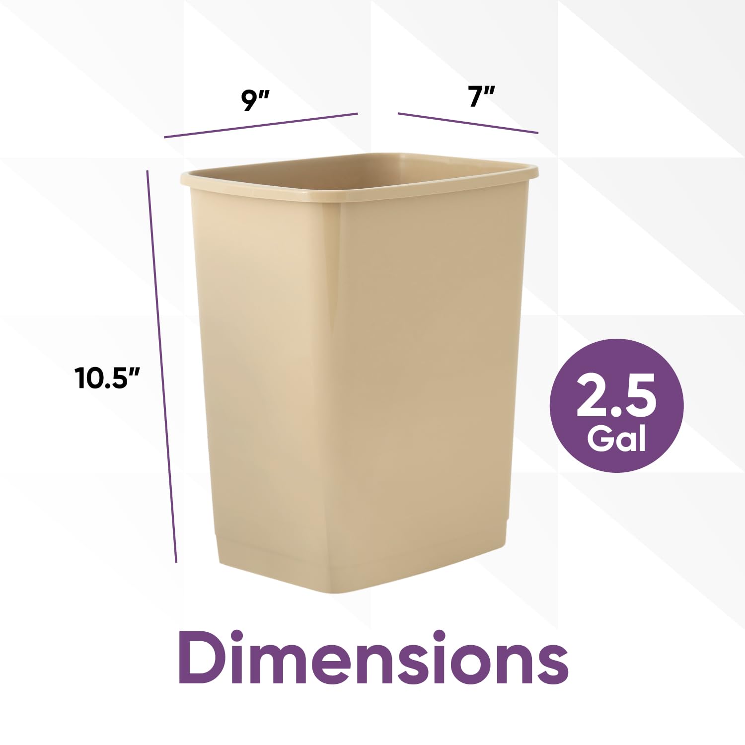 Superio Small 2.5 Gallon Plastic Trash Can, Waste Bin for Under Desk, Office, Bedroom, Bathroom- 10 Qt (2, Beige)