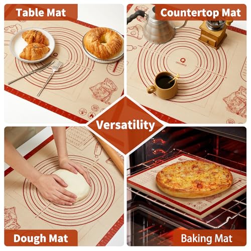 Image of Silicone Baking Pastry Dough Mat - 28x20Inch Extra Large Cookie Bread Rolling Mats Sheet, Nonstick Kitchen Counter Kneading Board, Thick Reusable Pie Cookies Pizza Fondant Making Matt with Measurement