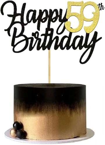 Miniatura 3 de Decoración para tartas de cumpleaños 59 años con purpurina para 59 aniversario, decoración de cumpleaños de 59 años, decoraciones doradas para
