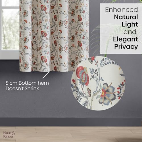 Image of haus & kinder Digital Printed Cotton Window Curtain 5 Feet Long Pack of 1 Window Curtain, 5 Feet Curtain for Window (Saffron Garden, Multi 130x152 CM)
