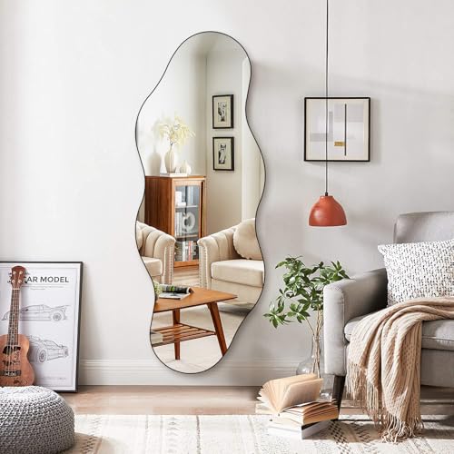 Image of QDSSDECO 63 inch x 24 inch Full Length Mirror Irregular Wavy Mirror, Frameless