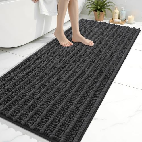 Image of Arotive Luxury Bathroom Ruuner Rugs 60x24, Extra Soft Thick Absorbent Shaggy Chenille Bath Rugs, Machine Wash Dry, Bath Mats for Bathroom Floor, Tub and Shower, Home Decor Accessories, Dark Grey