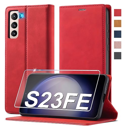 Étui Samsung Galaxy S23 FE 5G en cuir Ailicici avec film écran protection