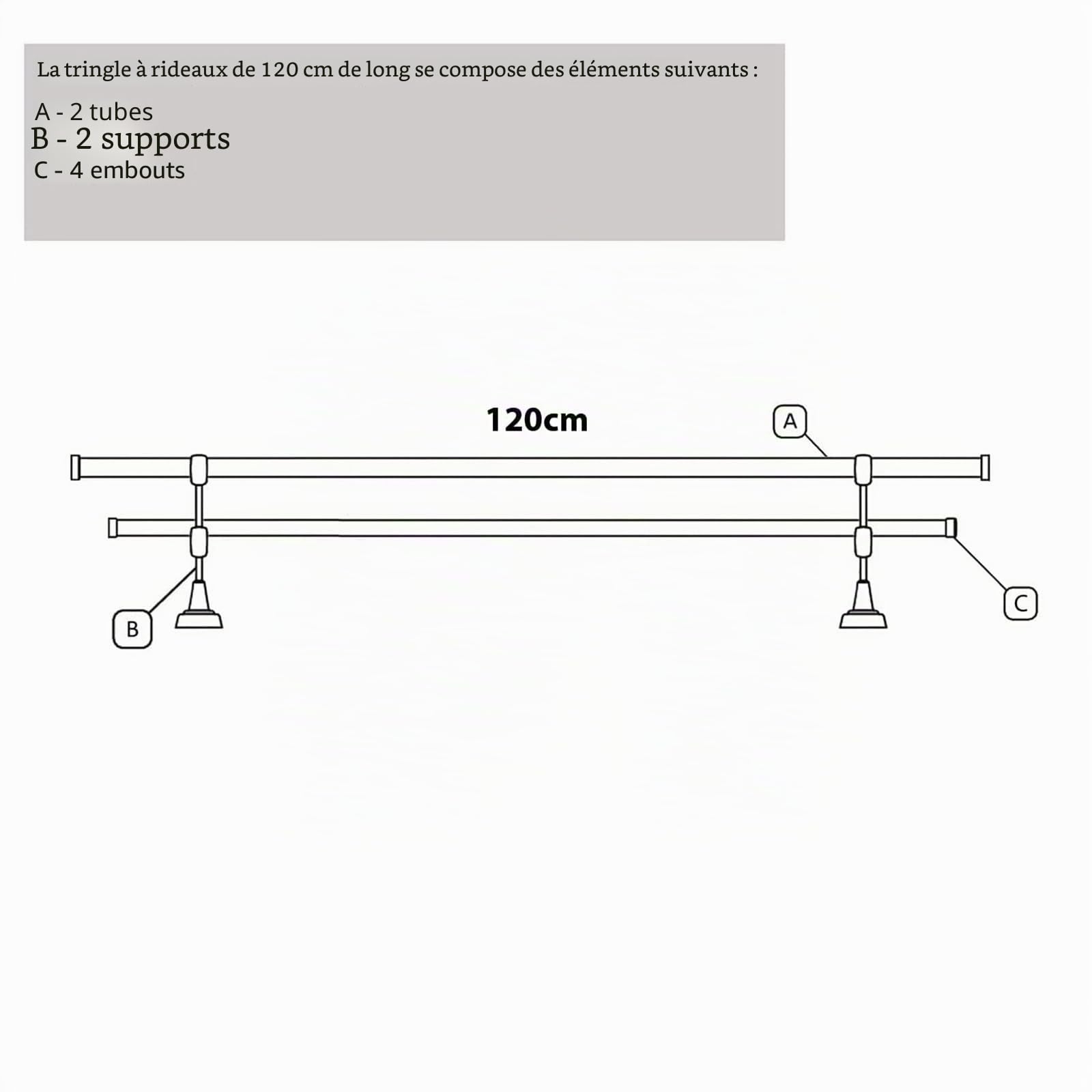 Tringle à rideau 120 cm 2 voies, Or Vieilli, 19 mm, avec boule de cristal, pour montage mural