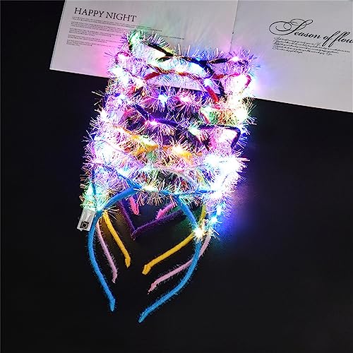 REQO 10 Pieces Cat Ears Headbands Set,LED Cute Cat Light Up Head Accessories,Glowing Girls Headdress Party Supplies for Night Clubs Raves