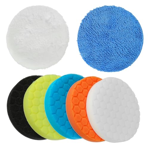 CDDCWZ Polierschwamm (7tlg 150mm) Polierpad Klett Set Polishing Pad vielseitiges Polierschaum Set für Exzenter Poliermaschine Schleifmaschine