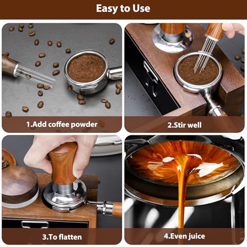 Tamper expresso calibré anti-canalisation avec base 53.3mm en noyer V5 - 8