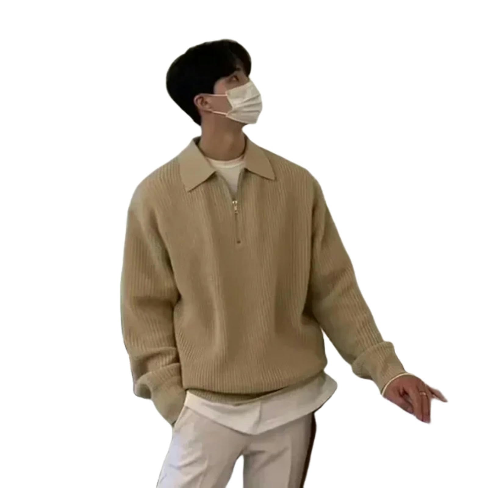 MdybF Męski sweter zimowy męski sweter na co dzień sweter ubrania sweter męski wąski stójka dzianinowy sweter męski sweter z zamkiem błyskawicznym