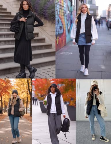 Zeagoo Women Puffer Vest Lightweight Stand Collar Sleeveless Winter Warm Zip Up Padded Outerwear Jackets with Pockets Black S - image 3