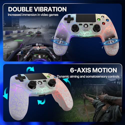 ISHAKO 2Pack Controller for PS4, Wireless Game Controller for PlayStation 4/PC Windows/PS3, Control 2Pack with Adjustable RGB Light/1000mAh Battery, Double Vibration- White & Black