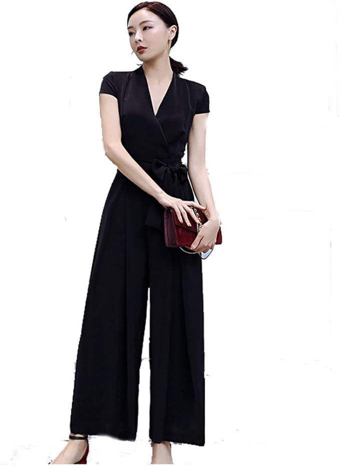 Amazon Kayaa パンツドレス セットアップレディース 結婚式 ドレス 袖あり パンツスーツ トップス ワイドパンツ オールインワン パーティー フォーマル 大きいサイズ お呼ばれ 二次会 披露宴 Xxl ブラック オールインワン 通販