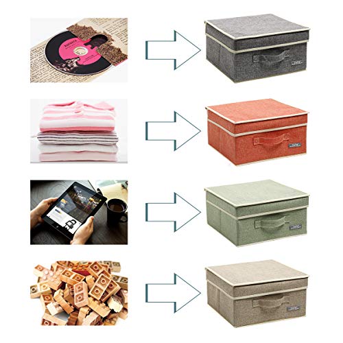 Image of YueYue Fabric Storage Bins with Lids Small 4 Pack, Linen Foldable Storage Box with lids 4 Color Set 12.4in /12in /6.7in