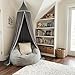 LOAOL Bed Canopy with Pom Pom Cotton Canopy for Kids Crib Baby Girl Netting Cover Canopy Crib Curtain Reading Nook Hanging Tent Nursery Play Game Castle Room Decoration (Gray)
