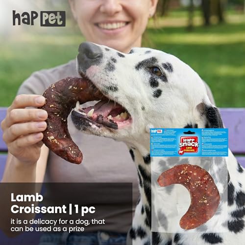 HAPPET Hundegröße - Croissant mit Lamm 12 cm - 1 Stück - natürlicher Zahnbeißring aus Lammfleisch und Rindleder, gesunder Snack zur Unterstützung der Zahnhygiene