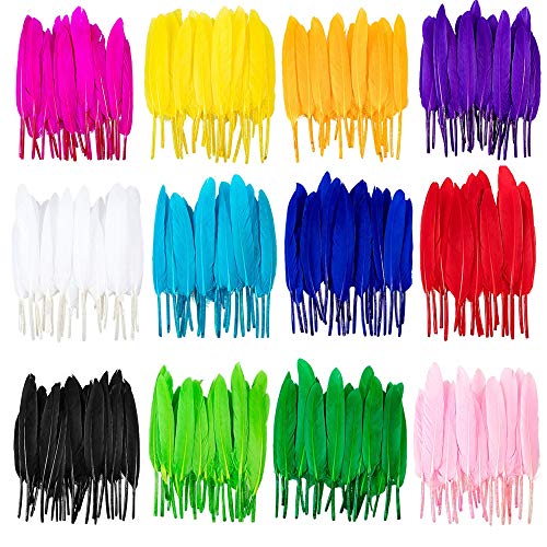 360 plumas coloridas de 12 colores para manualidades, plumas de ganso, para manualidades, sombreros, decoración de capó de Pascua, máscaras de niños, collage de molinería y aretes de bricolaje Cover