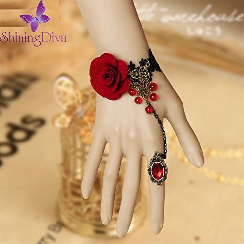 Image of Shining Diva Fashion Fabric Collection Charm Bracelet for Women (Red)(9121b)