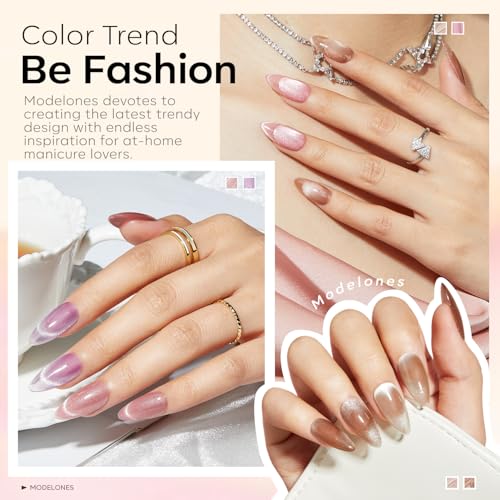 Image of modelones Cat Eye Gel Nail Polish 6 Colors Nude Pink Brown Purple Cat Eye Nail Polish Glitter Semi-transparent Holographic 9D With Magnet Pastel All Seasons Soak Off Led Nail Art DIY Salon Gifts