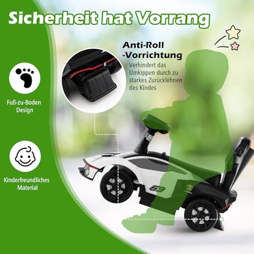 COSTWAY Rutschauto Lamborghini, Rutschfahrzeug mit Schiebstange & Stauraum, Schiebeauto mit Lenkrad & Hupe & Motorsound, 3-in-1 Rutscher Auto für Kinder ab 1 Jahr – Bild 8