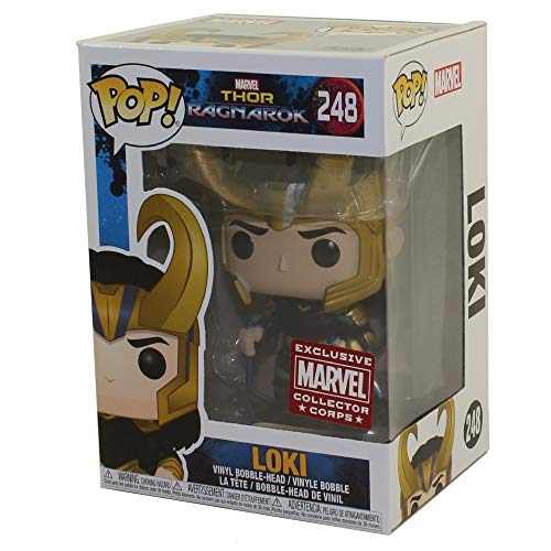 Funko Pop! Marvel: Thor Ragnarok - Loki with Helmet #248 Collector Corps Vinyl Figure (Bundled with Pop BOX PROTECTOR CASE)