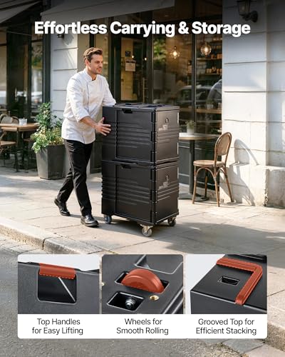 Image of VEVOR Insulated Food Pan Carrier, 82 Qt Non-Electrical Food Warmer, with Wheel & 304 Stainless Steel Latch, LLDPE Stackable Hot Box, for Various Pan Sizes(NOT Included), Fit Catering BBQ Event(Black)