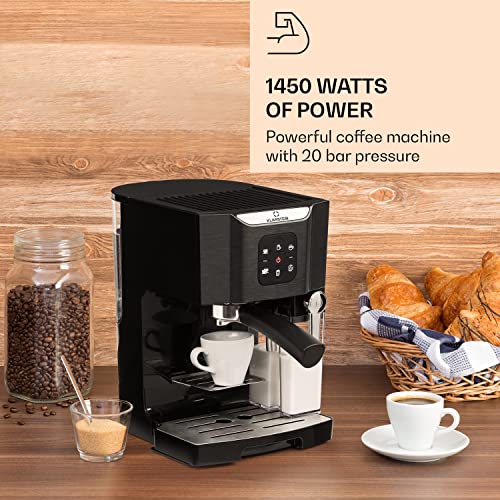 Klarstein 1,4 L Siebträgermaschine für 2 Tasse Kaffee, Mini Espressomaschine mit Milchschäumer, 20 Bar Siebträger Kaffeemaschine Klein, Gute Espresso Kaffeemaschine, Edelstahl-Espressomaschinen 1450 W – Bild 3