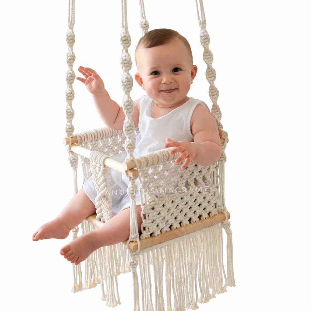 Handmade Macrame Baby Swing, Cotton Rope, Boho Style, Hanging Cradle Seat for Indoor and Outdoor Use-picture-14