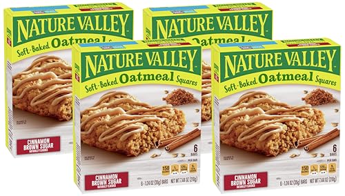 Nature Valley Soft-Baked Oatmeal Squares, Cinnamon Brown Sugar, 6 ct, 7.44 OZ (Pack of 4)
