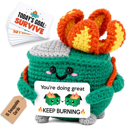 OASSIE Coworker Gifts Emotional Support Crochet Dumpster Fire with 16 Cards