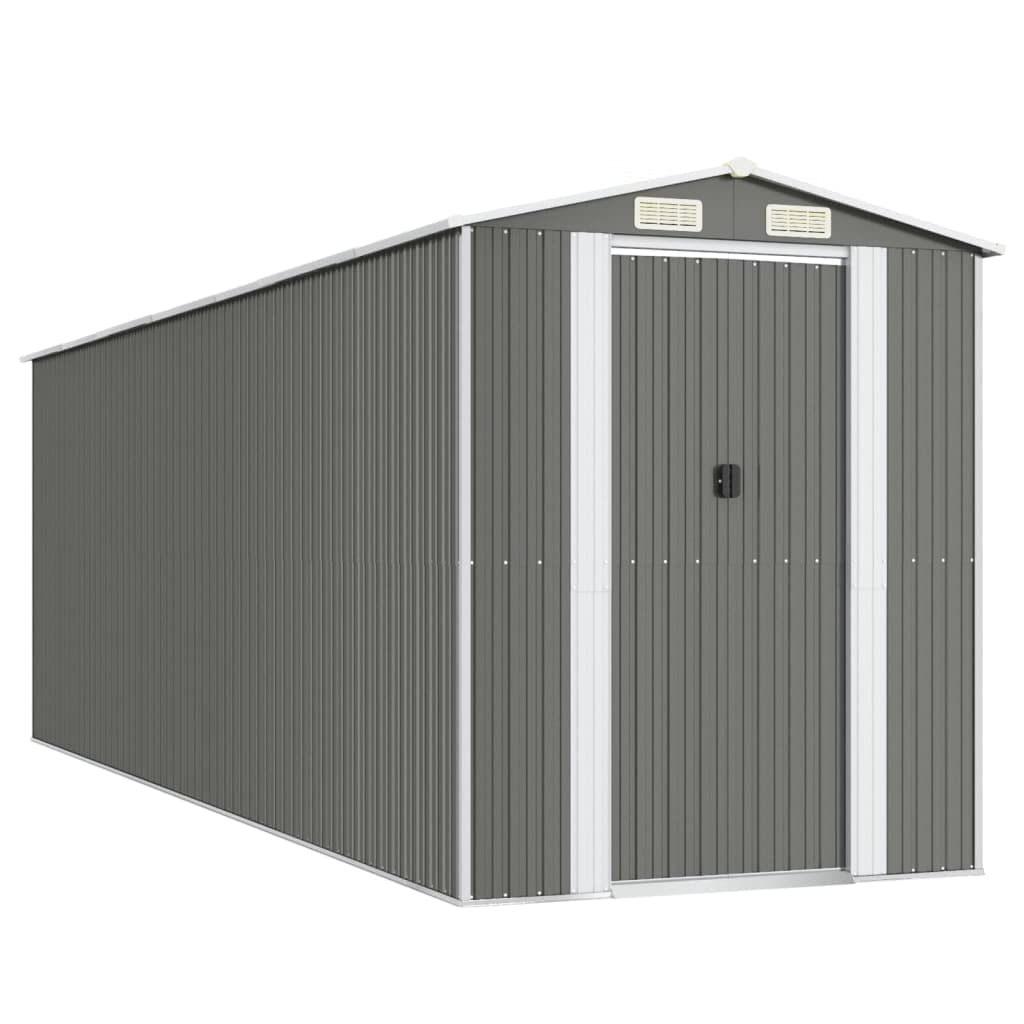 Gris clair 192 x 606 x 223 cm Abri à outils en acier galvanisé, grand rangement de jardin d'extérieur pour outils, accessoires de piscine, outils de jardin, auvent pour l'extérieur