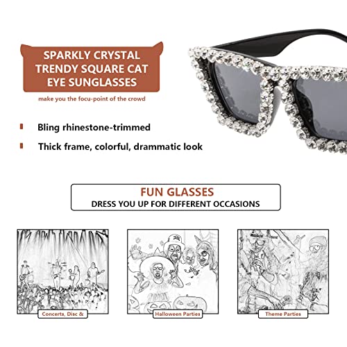 Image of Xpectrum Sparkly Diamond Sunglasses Bling Square Frame Festival Disco Rhinestone Accessories
