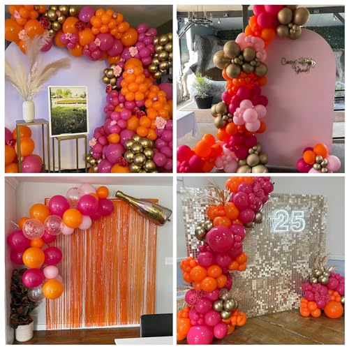 Image of Jobkoo Pink and Orange Balloons 12 Inch Sunset Coral Orange Hot Pink Tropical Balloon for Graduation Baby Shower Birthday Princess Summer Bachelorette Wedding Party Decorations
