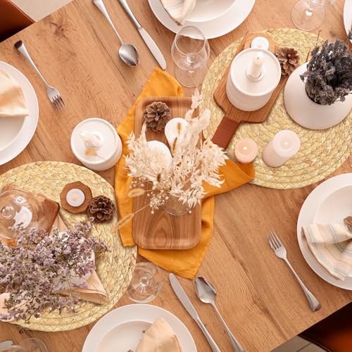 Image of Kochorie Set of 36 Round Woven Placemats 12-Inch Natural Water Hyacinth Plant Placemats Hand-Woven Boho Rattan Placemat Wicker Weave Table Mats for Home Table Farmhouse
