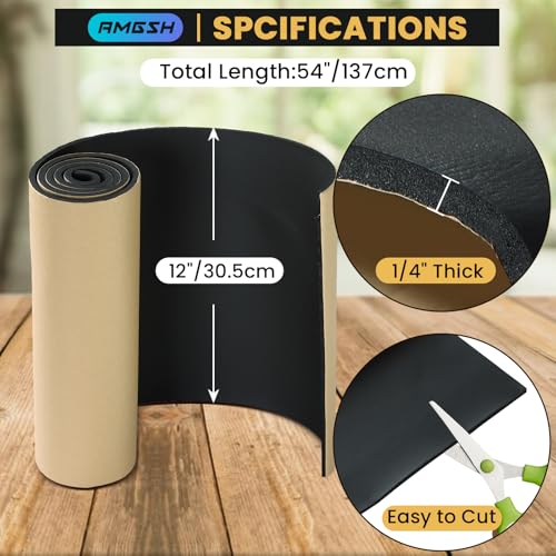 Image of Sponge Neoprene with Adhesive Foam Rubber Sheet, 1 /4 inch T x 12 inch W x 54 inch L, 4.5 Sqft for Weatherproofing,Gasket Seals, Crafts,Soundproof Padding, Vibration Dampening, Aquarium Leveling Mat