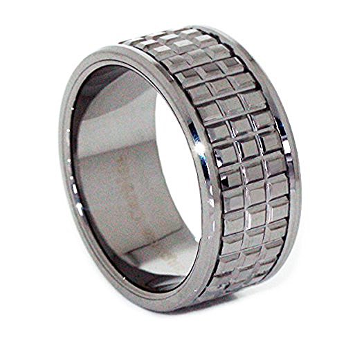 Panvisionary Men's 12mm Natural Sparkling Waffle-Cut Tungsten Carbide Wedding Band Ring 8.5