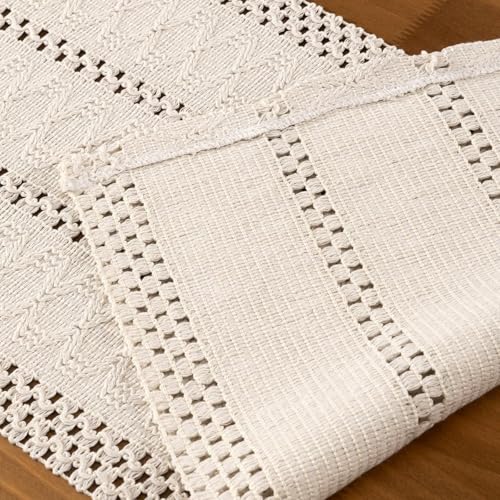 Image of MLMC Ivory Boho Table Runner Farmhouse Macrame Woven Table Runner 36 inch Long Rustic Centerpieces Table Decoration for Kitchen Dinning Wedding Events 12x36 Inch