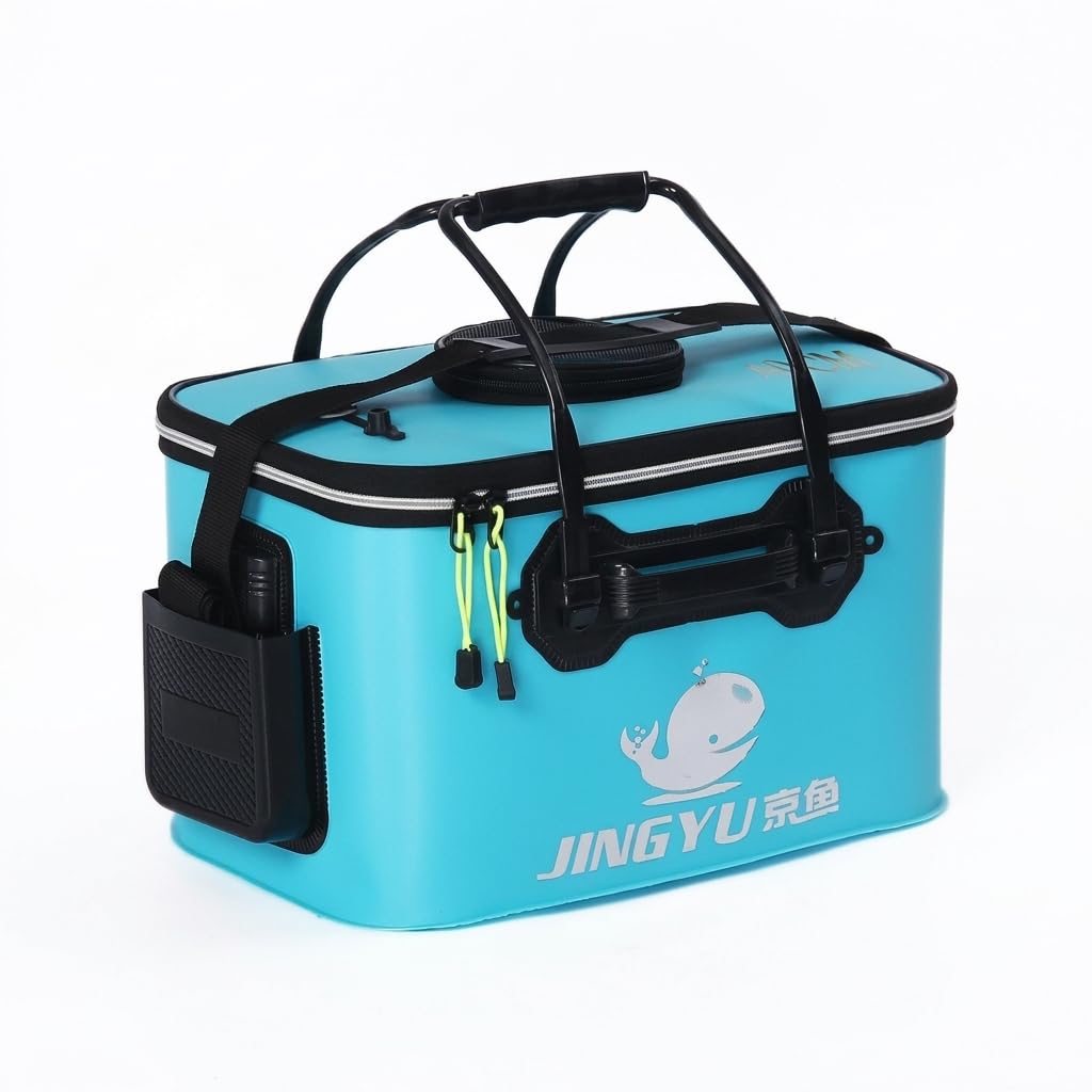 Récipient Pêche Pliable en EVA Revêtement Anti-Fuite Poignées Confortables pour l'Utilisation comme Seau à Poisson Boîte Pêche Lors s Sorties, Bleu Clair, 40 * 25 * 24cm