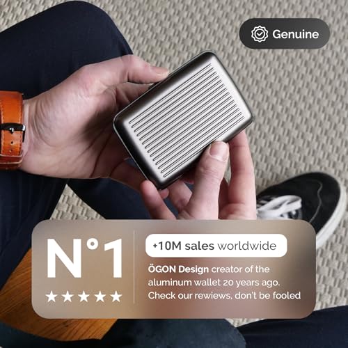 ÖGON -DESIGNS- Aluminum card holder with metal lock, RFID protection against fraud and demagnetization, compact wallet, Smart Case STOCKHOLM model (Aluminum Titanium)3