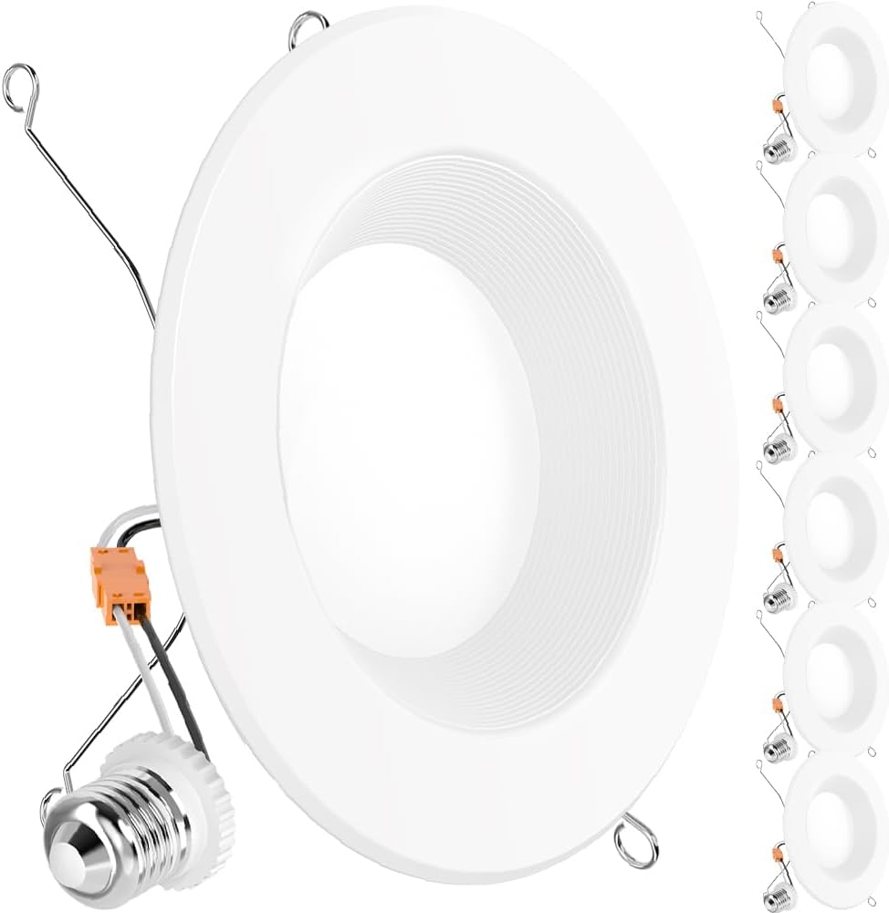 Sunco 6 Pack 6 Inch Retrofit LED Recessed Lights, 5CCT, 13W=100W, Dimmable | 965LM, Selectable CCT 2700K/3000K/3500K/4000K/5000K, Baffle Trim, LED Retrofit Downlights for Recessed Cans, Damp Rated Ul