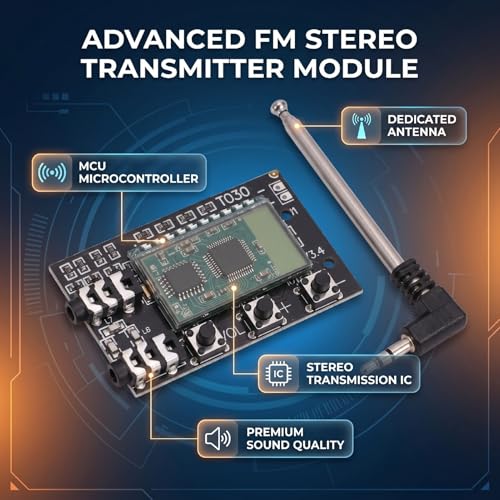 Módulo transmisor estéreo FM Jectse de 76 a 108 MHz con antena para audio 4