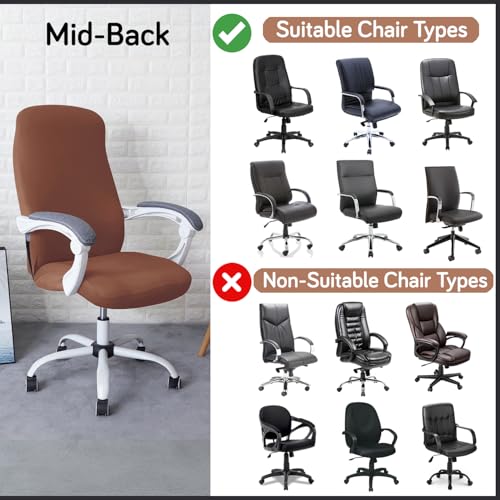 Image of HOKIPO 'SereneSolids' 140 GSM Office Chair Cover for Desk Chair (Mid-Back) - Stretchable Fabric, Washable, Durable & Anti-Slip - Fits Mid-Back Office Chairs, Brown (AR-5221-BRN-M)