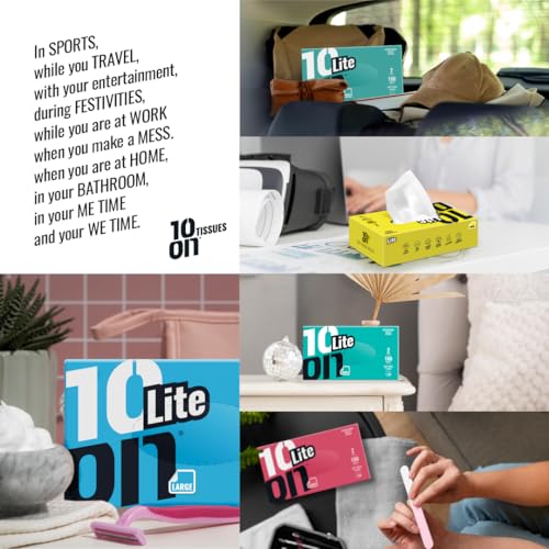 Image of 10on Lite 2 Ply Soft Facial Tissue Paper,Large Size Napkins, Pack of 4 (100 Pulls x 4 Box = 400 Pulls), Box Color May Vary