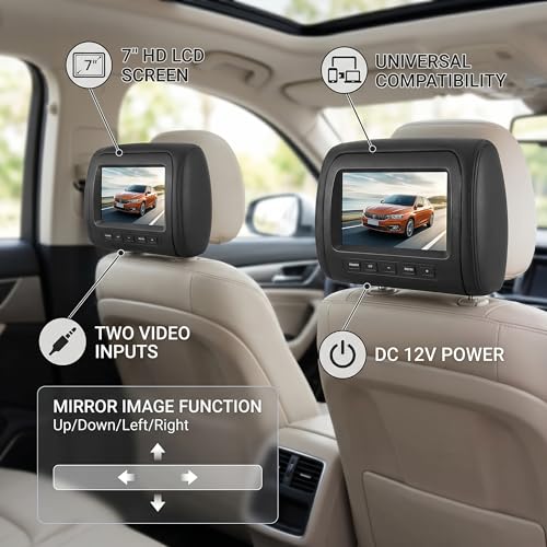 Image of 2pcs 7 in Headrest LCD Video Monitor Car Headrest Display Adjustable Headrest MP5 Screen Dual Display 800 x 480 RGB Wireless Remote Universal Car with 2 Video Input for Rear Seat