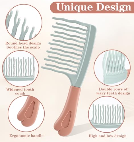 2 Peines Dientes Anchos para Cabello Rizado Verde y Gris miniatura 3