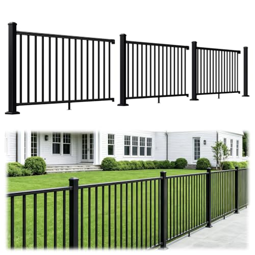 Image of Egadis 36 in. H x 18 ft. W Black Deck Railing Kit with 4 Post, Textured AAMA 2604 Powder-Coat Finish Modular Aluminum Railing System for Outdoor Decks, Porches & Balconies(3 Panel, 4 Post)