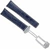 Ewatchparts 22mm Leather Watch Band Strap Deployment Clasp Compatible With Tag Heuer Carrera Monaco Blue With White Stitching
